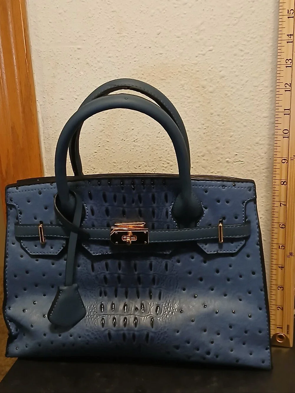 Mellow World Blue Ostrich/Croc Embossed Vegan Leather Satchel